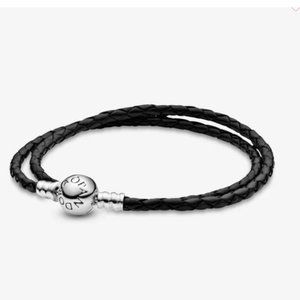 Pandora Moments Double Black Leather Bracelet
